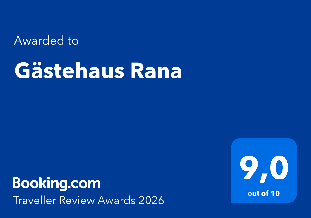 Booking.com -Gästehaus Rana - Digital-Award_2026 Award Booking.com 2026 für Gästehaus Rana mit Bewertung 9,0 von 10